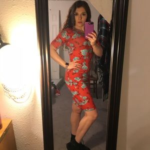 Lularoe Julia Size XS Red w/ Floral Pattern